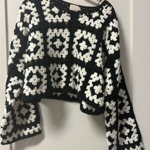 Elegant Black and White Crochet Sweater